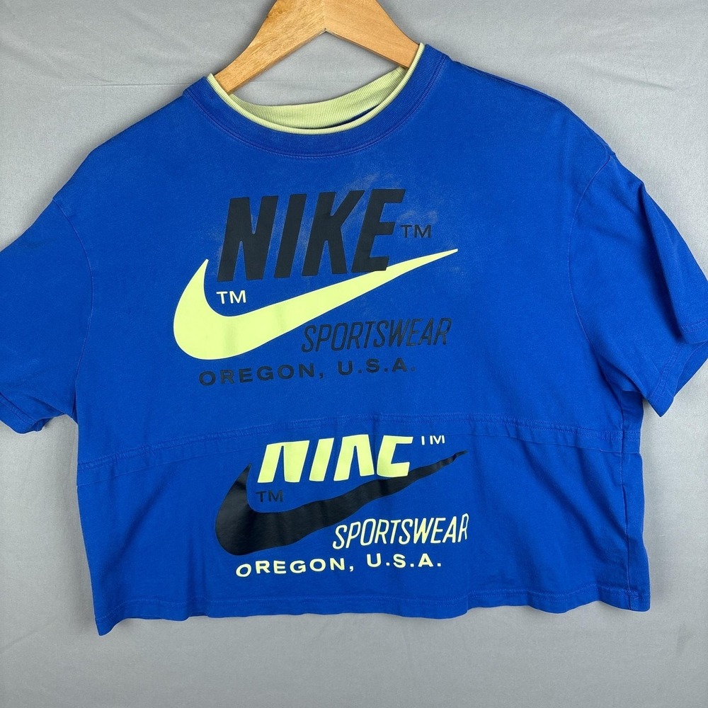 Nike Sportswear Cropped Boxy Logo Tee Womens Medium Blue [See Condition]